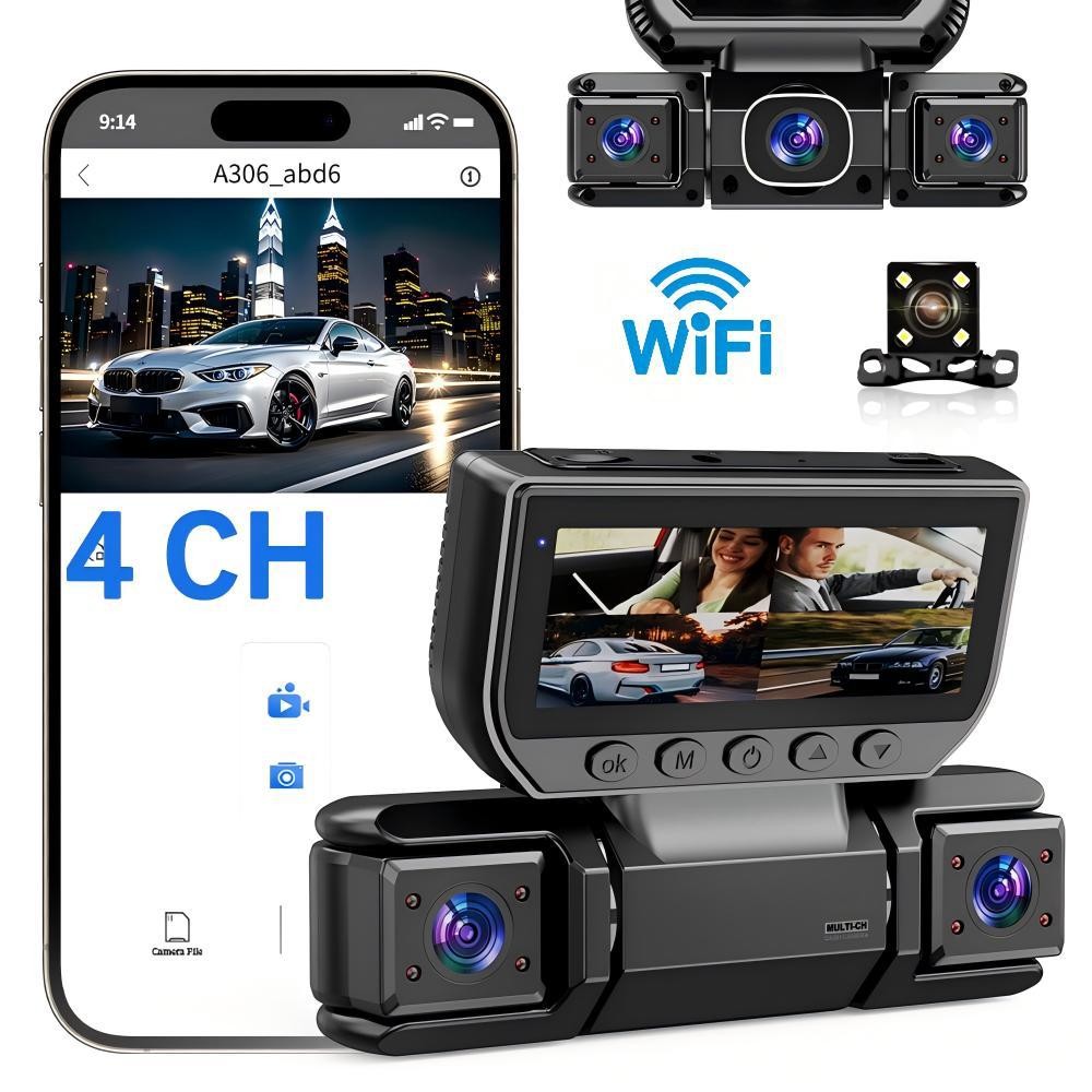 5G WiFi Dash Cam 4 Channel 360 Front Rear Inside DashCam, FHD 1080P Car Camera