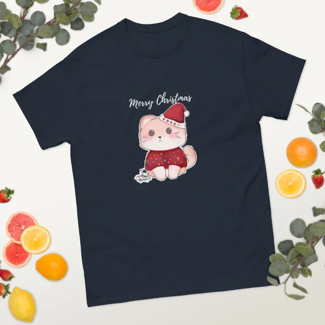 European And American Cat Digital Printing Casual Round Neck Short Sleeves T-shirt - Navy Blue