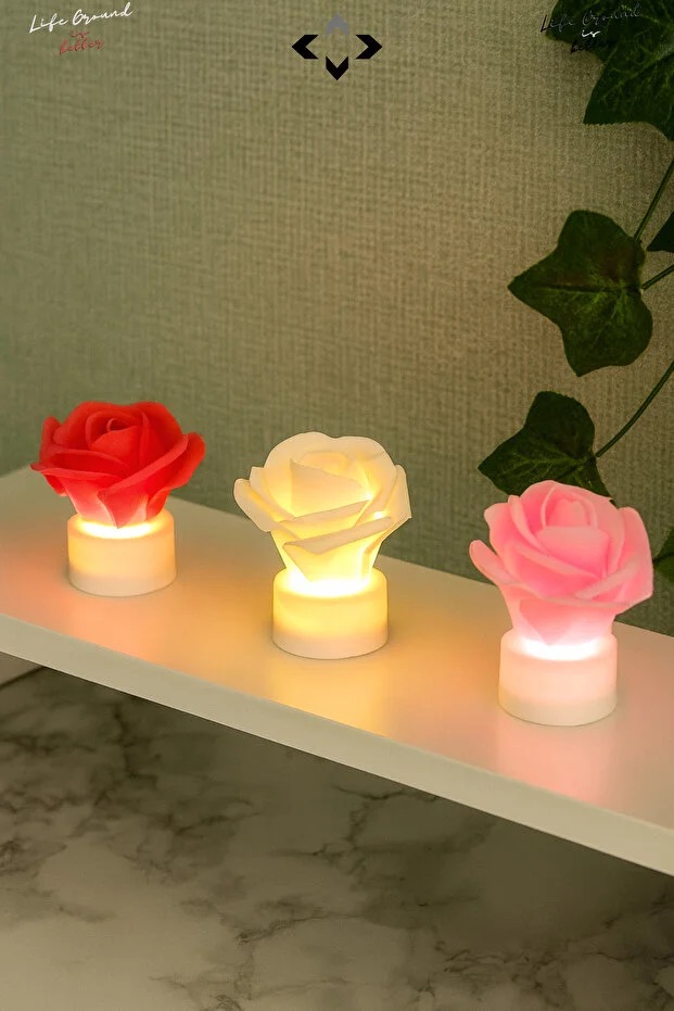 3 Piece Mini LED Rose Pattern Night Light Set Romantic Table Lamp 2