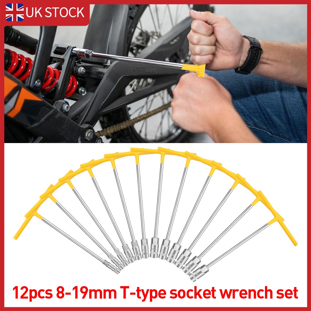 12x Tee Handle Socket Wrench T Bar Deep Long Reach 8-19mm Spanner Set