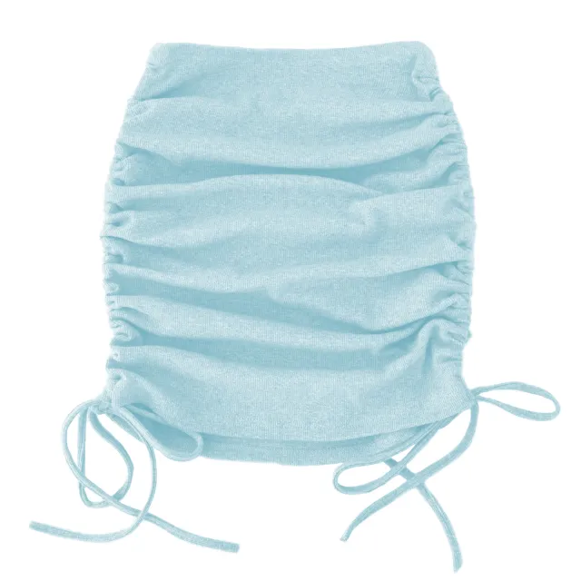 Women's Knitted Thread Side Drawstring Stretch Pleated Skirt Blue - Shop at LoveMi