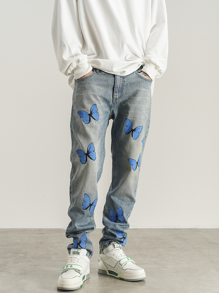 Title 4, Jeans ajustados de hip-hop con estampado de mar...