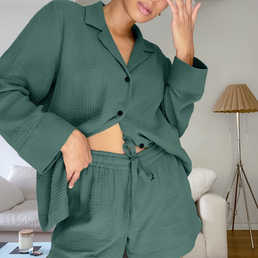 Title 12, Cotton Gauze Comfortable Green Ladies Pajamas