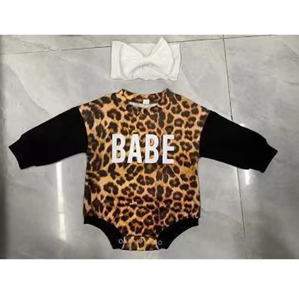 Autumn And Winter Long Sleeves Leopard Print One-piece Romper Personalized Letter Printing European And American