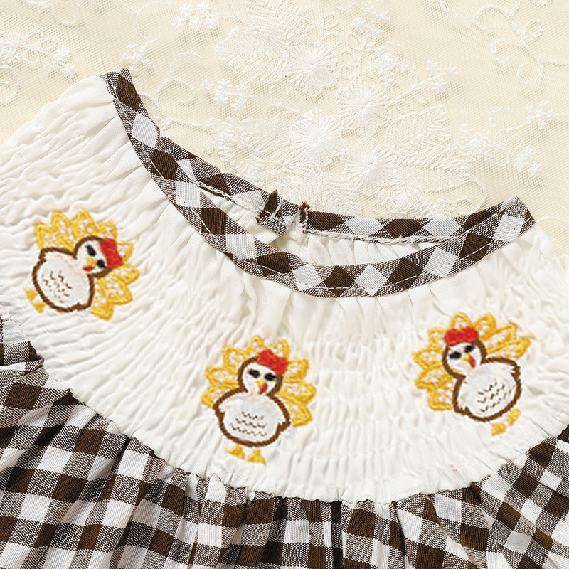 Infant Baby Girls Thanksgiving Dress Turkey Print Casual Short Sleeve Plaid Party Costume Dresses 4