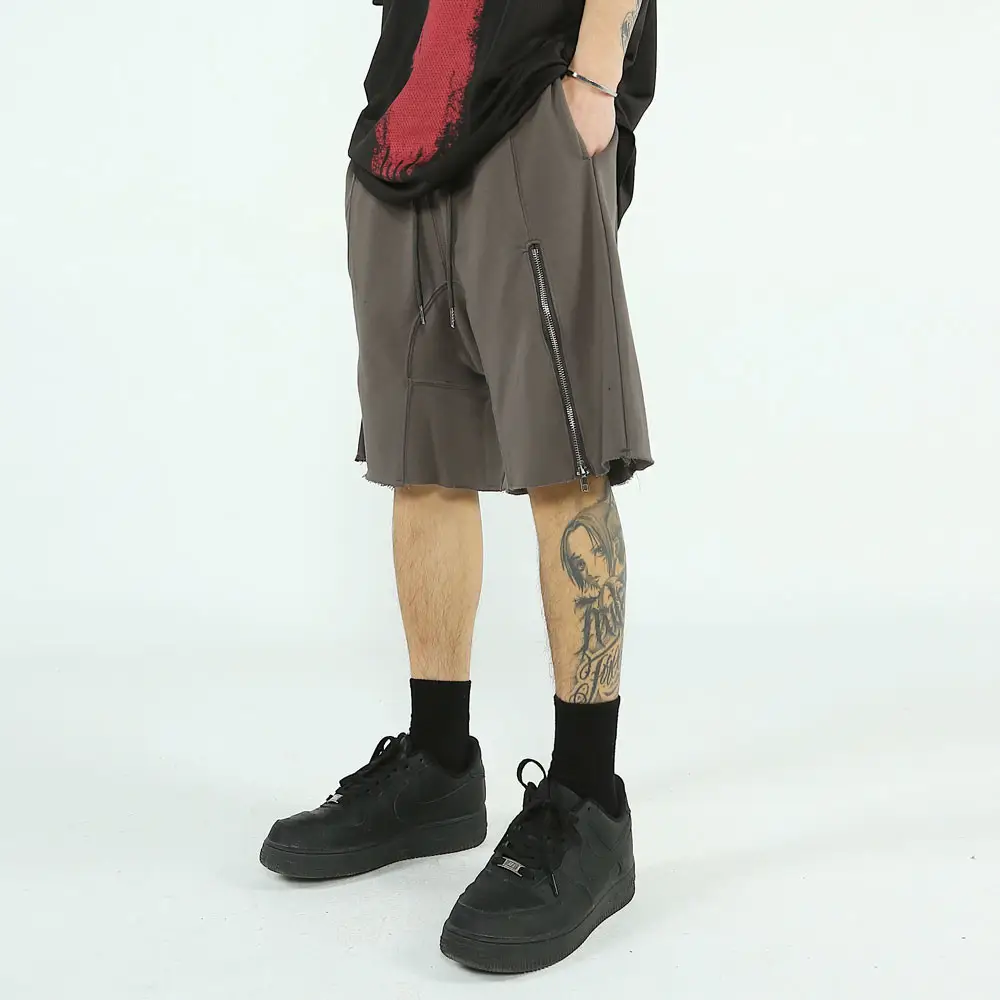 Men's Solid Color Zipper Side Slit Shorts