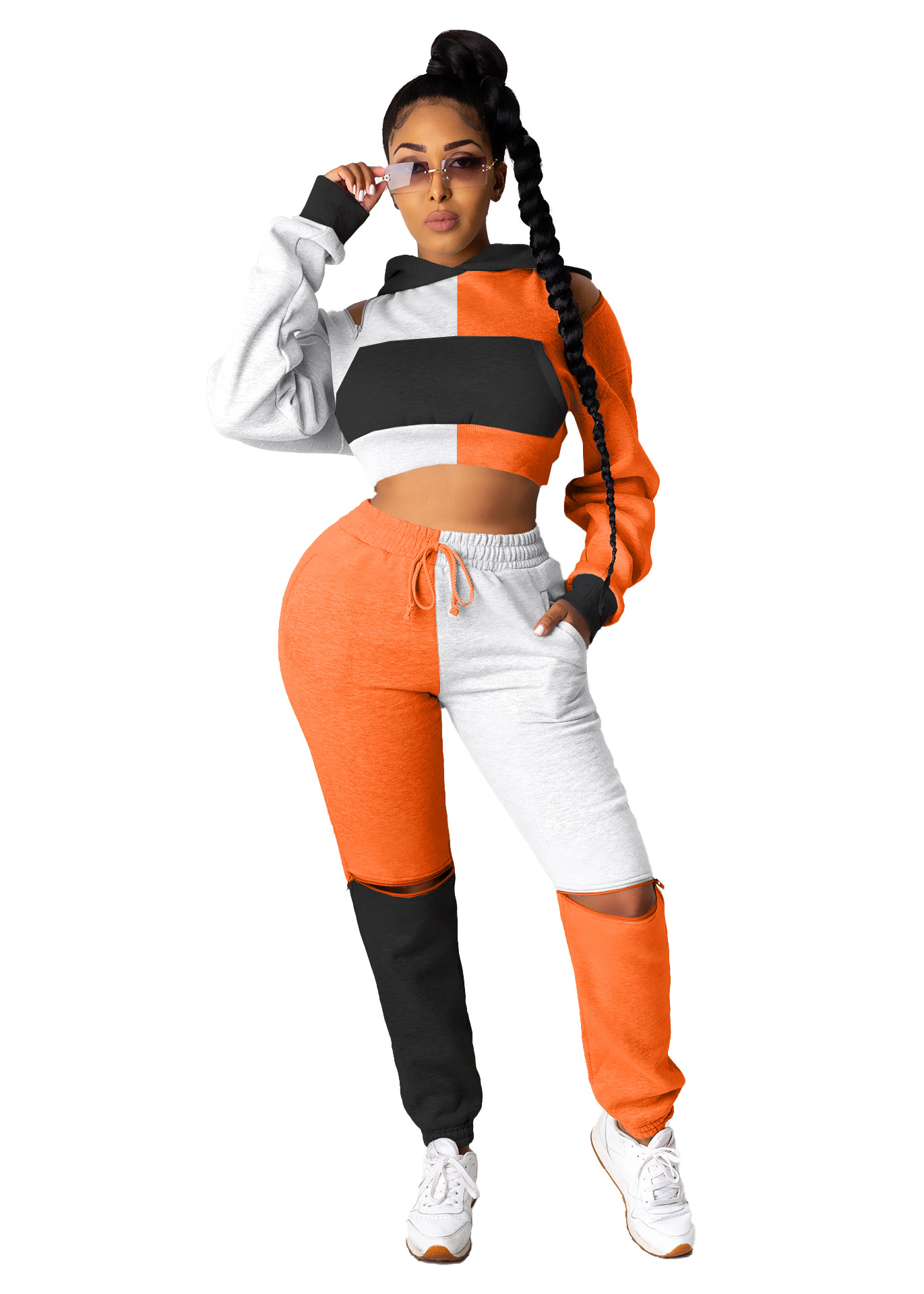 Casual Zipper Stitching Sports Two-piece Suit - 13