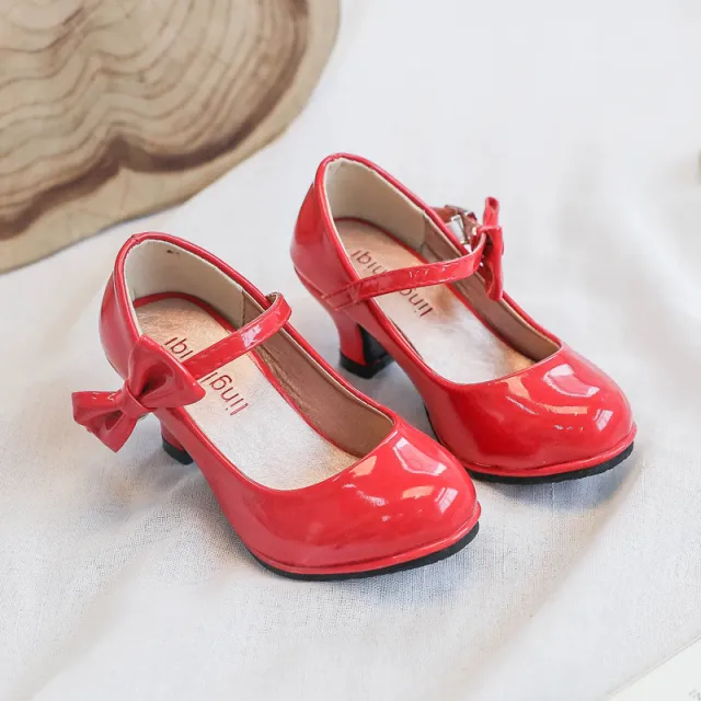 Fashion Girls' Solid Color High Heel Casual Leather Shoes Red - Shop at LoveMi