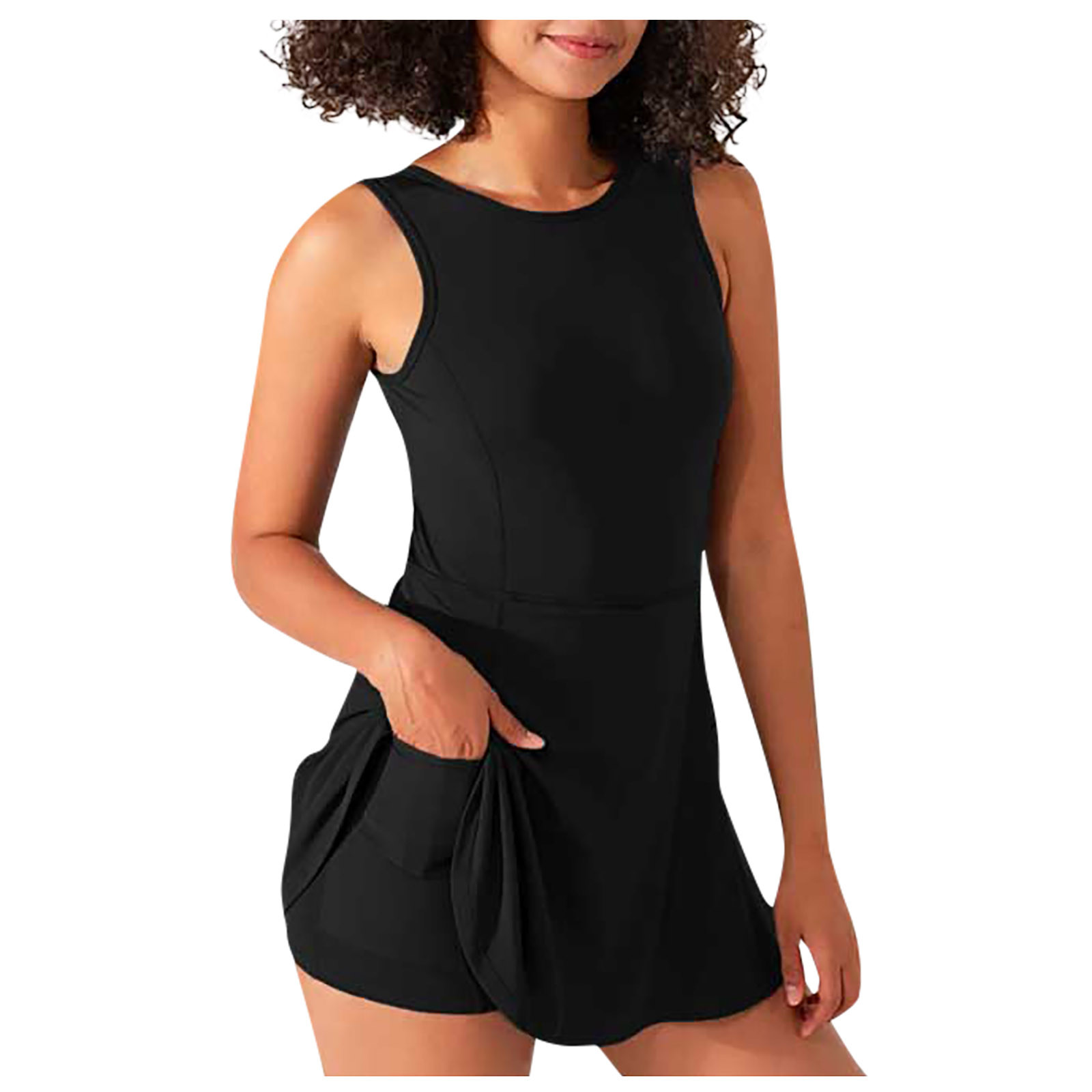 U shaped Backless One piece Yoga Wear Dress Black - Shop at LoveMi