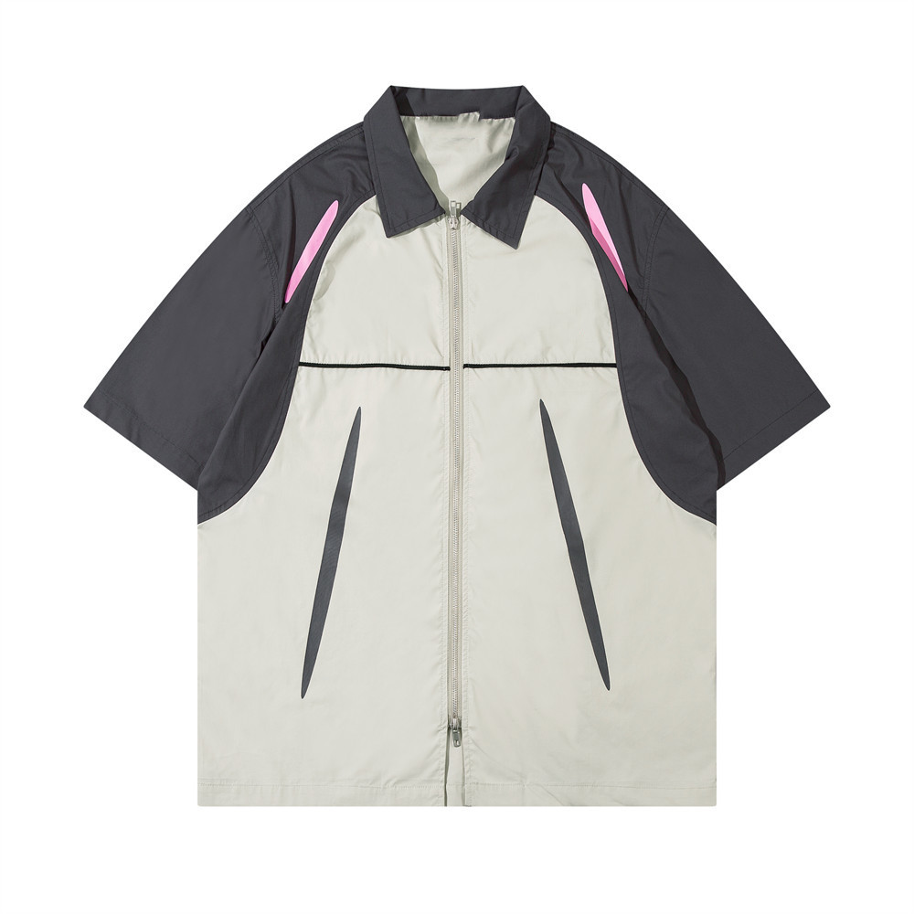 Men's And Women's Sports And Outdoor Double-zip Color Blocking Short-sleeved Shirt