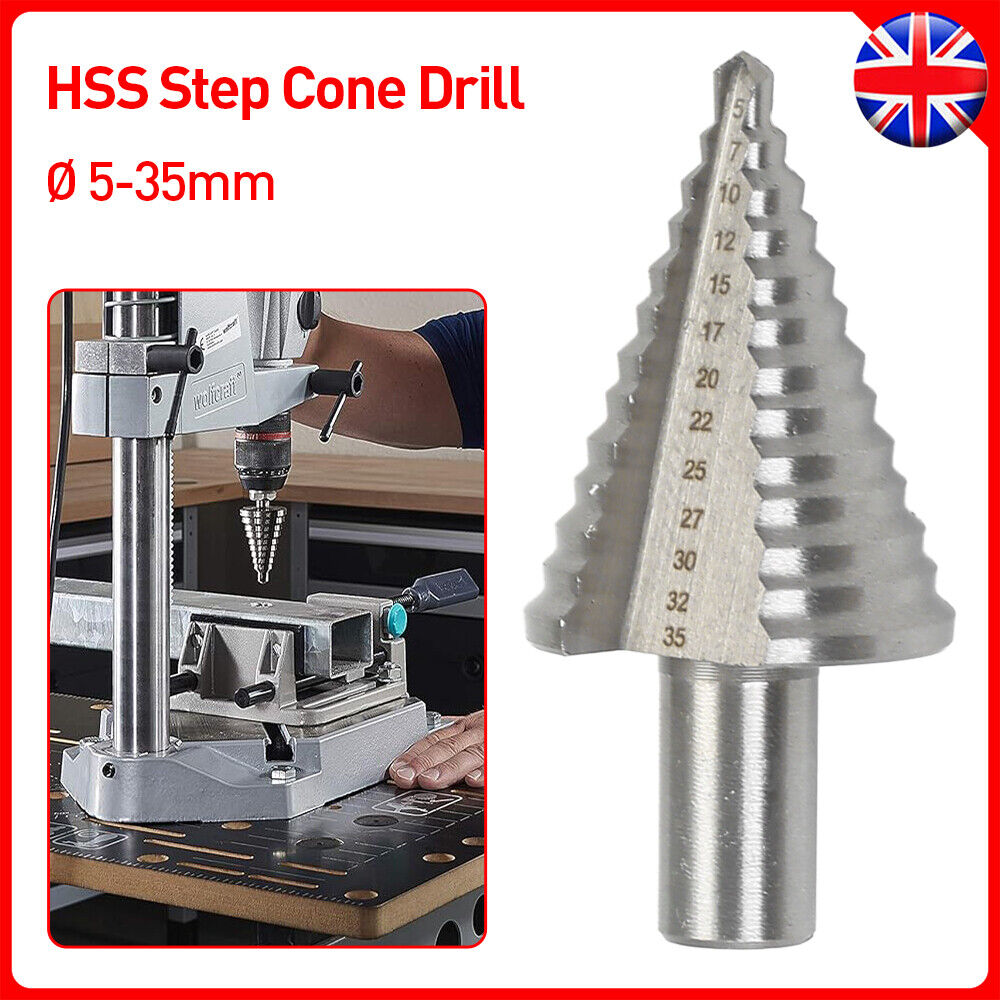 5-35mm 13 Step Titanium Spiral Groove Conical Cone Drill HSS Bit Set Hole Cutter — image 8