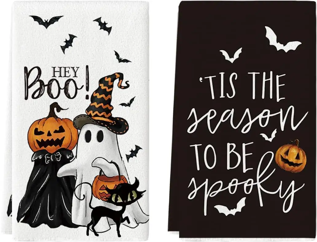Ghost Cat Halloween Kitchen Towels, Set