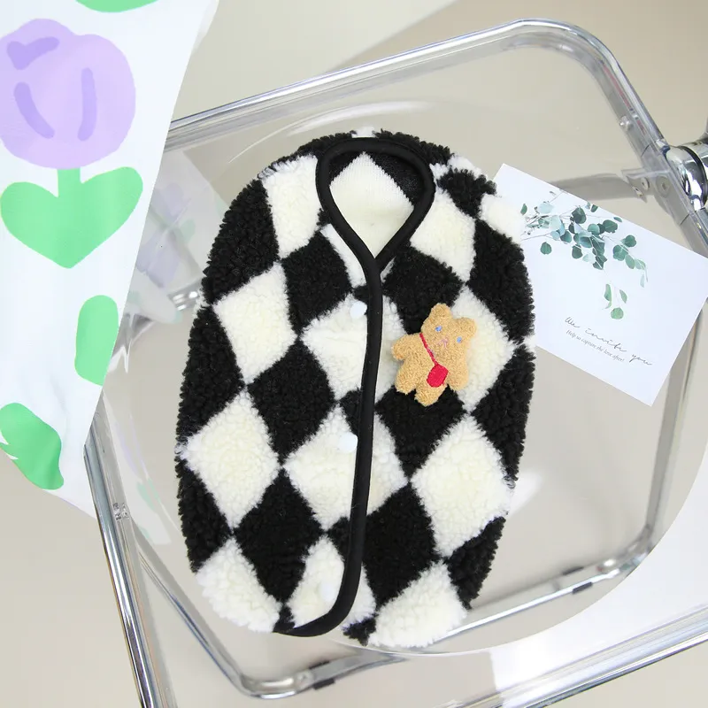 Pet Checkerboard Vest Cat Dog Plush Autumn Winter Jacket Kitten Puppy Warm Cotton Coat Diamond Velvet Pet Clothing Dogs Clothes - Black