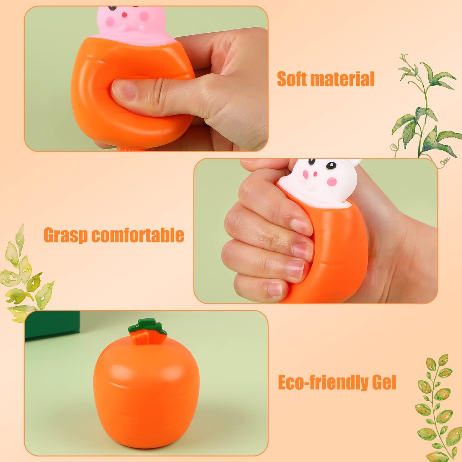 4 Pack Carrot Rabbit Squeeze Stress Balls, Bunny Sensory Fidget Toys, TPR Stress Relief Toys For Kids Adults, Easter Birthday Party Favors For ADD ADHD OCD 4