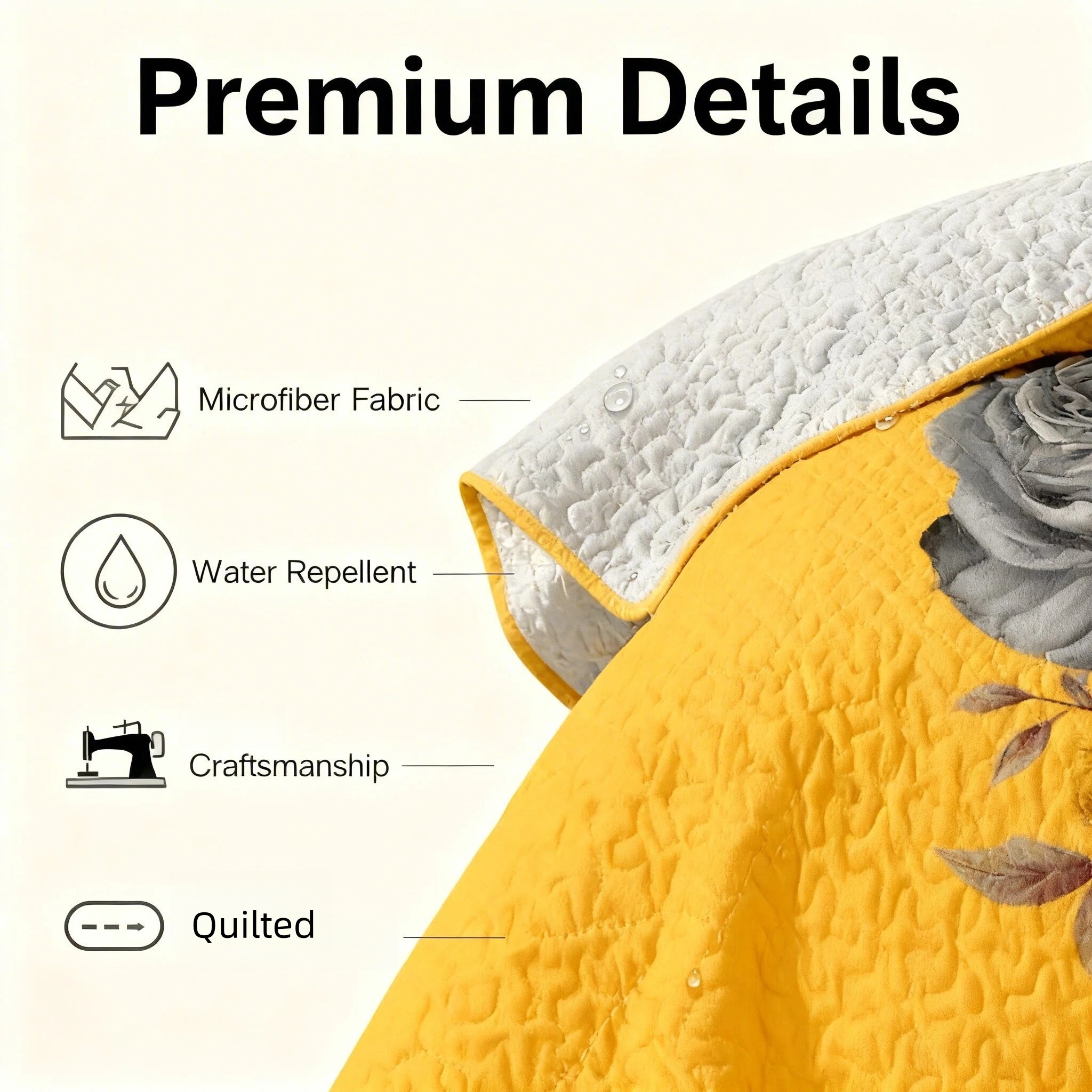 5-Piece Yellow Peony Comforter Bedding Set For Queen, King And California King