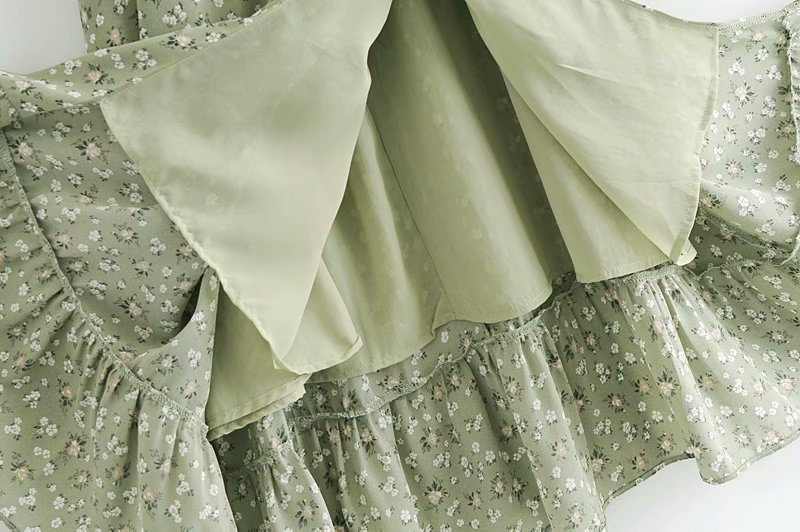 European And American Women's Spring Print Square Neckline Split High Waist Dress