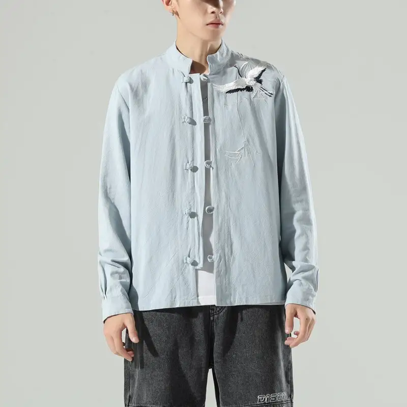 Men's Embroidered Disc Button Loose Casual Chinese Tang Suit Cardigan