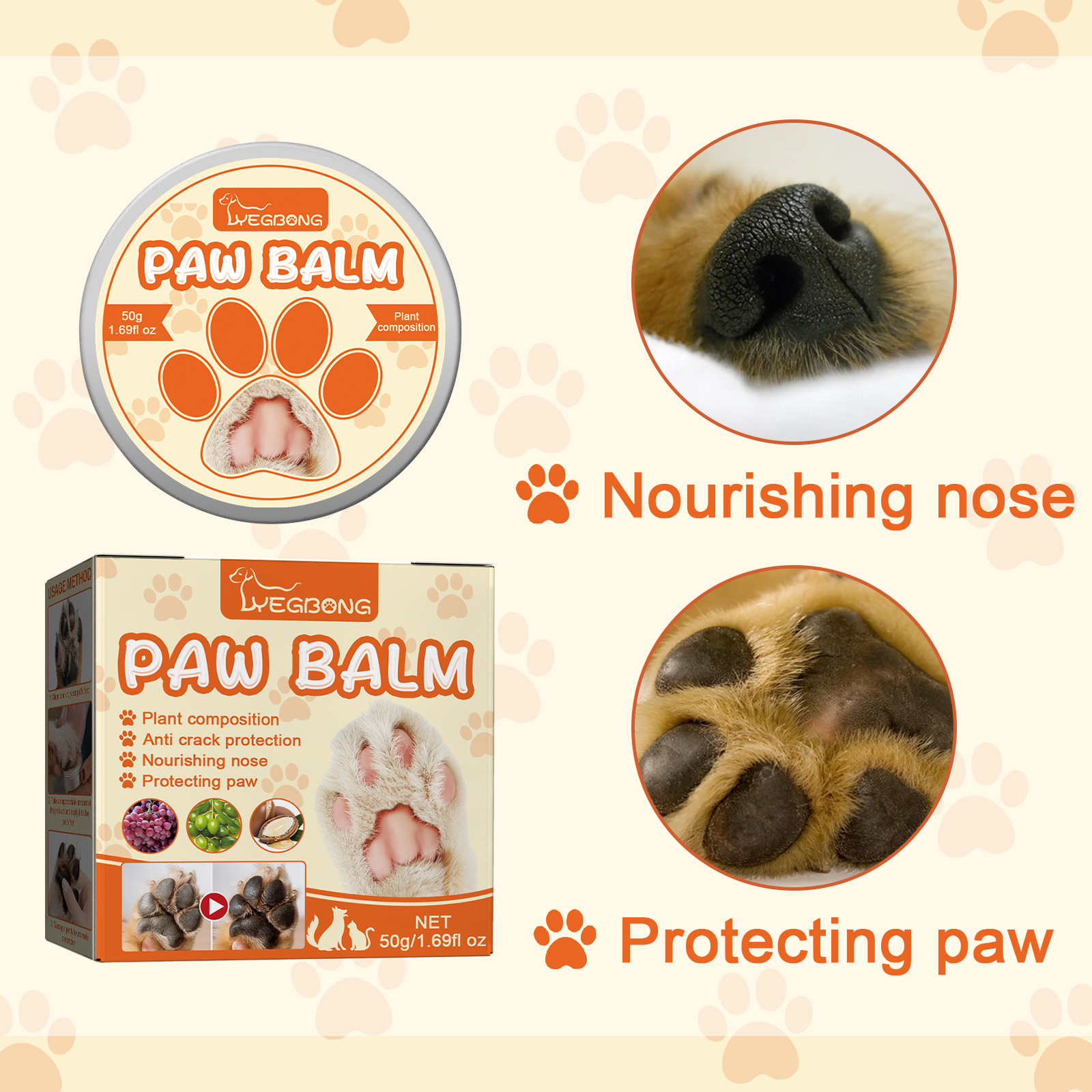 Yegbong Pet Moisturizing Paw Balm Suitable For Cats And Dogs, Protects And Moisturizes Paw Pads