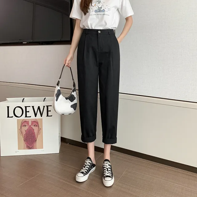 Women's Thin Khaki Washed Cotton Pants Black - Shop at LoveMi