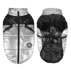 Windproof And Warm Reflective Webbing Big Dog Cotton Coat Pet Clothing - Silver Black - View 1