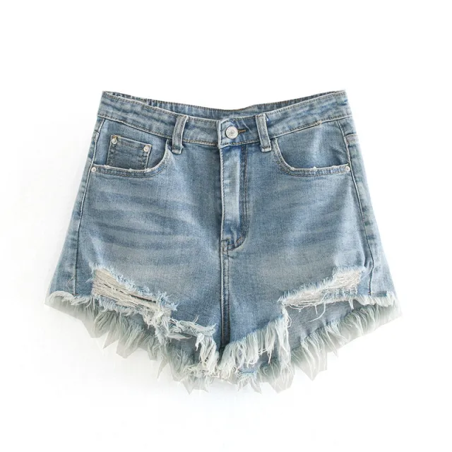 Fashion High Waist Ragged Denim Shorts Blue - Shop at LoveMi