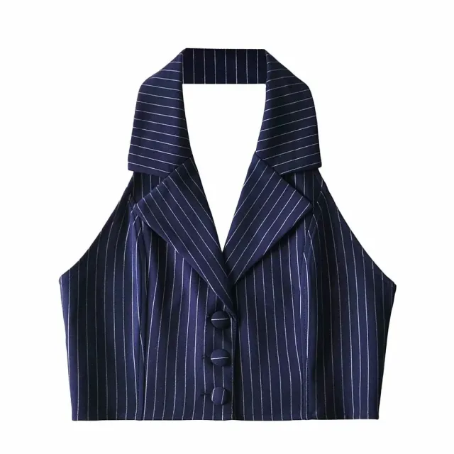 Women's Single Breasted Slim Short Vest Navy Blue - Shop at LoveMi