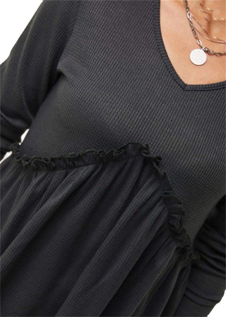 Title 5, New Loose Ruffled Folded Loose V-neck T-shirt