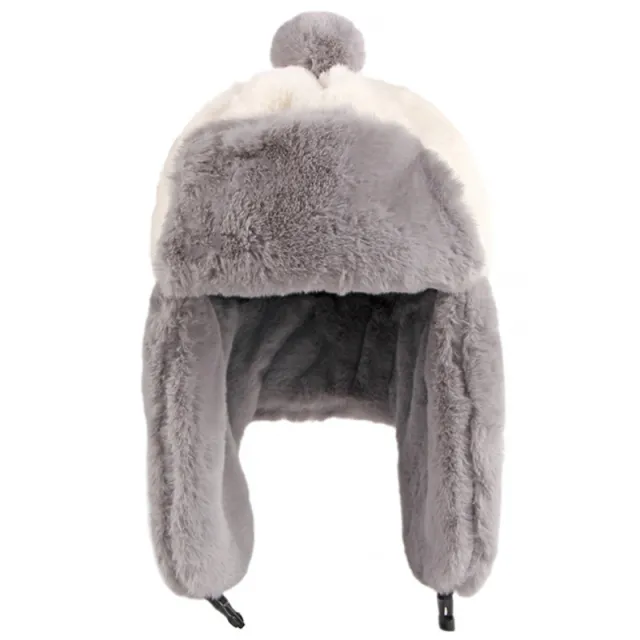 Women's Warm Spliced Rabbit Hair like Windproof Hat Grey - Shop at LoveMi