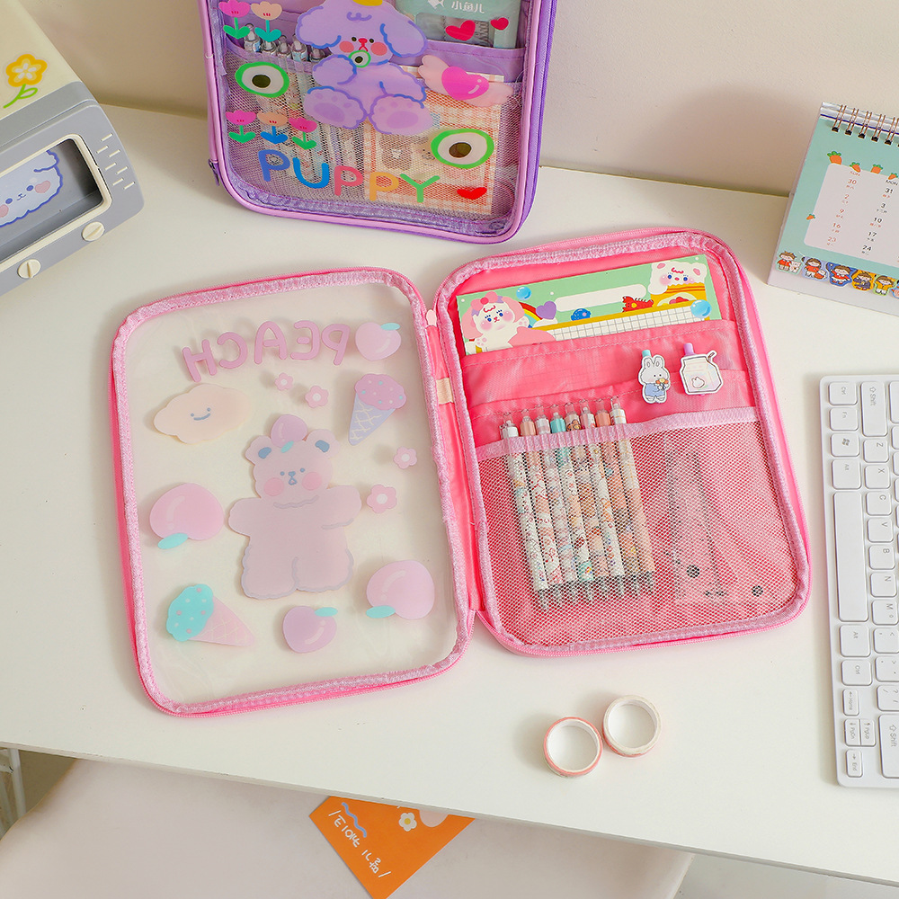 Cartoon Cute PVC Transparent Visual Flat Storage Bag