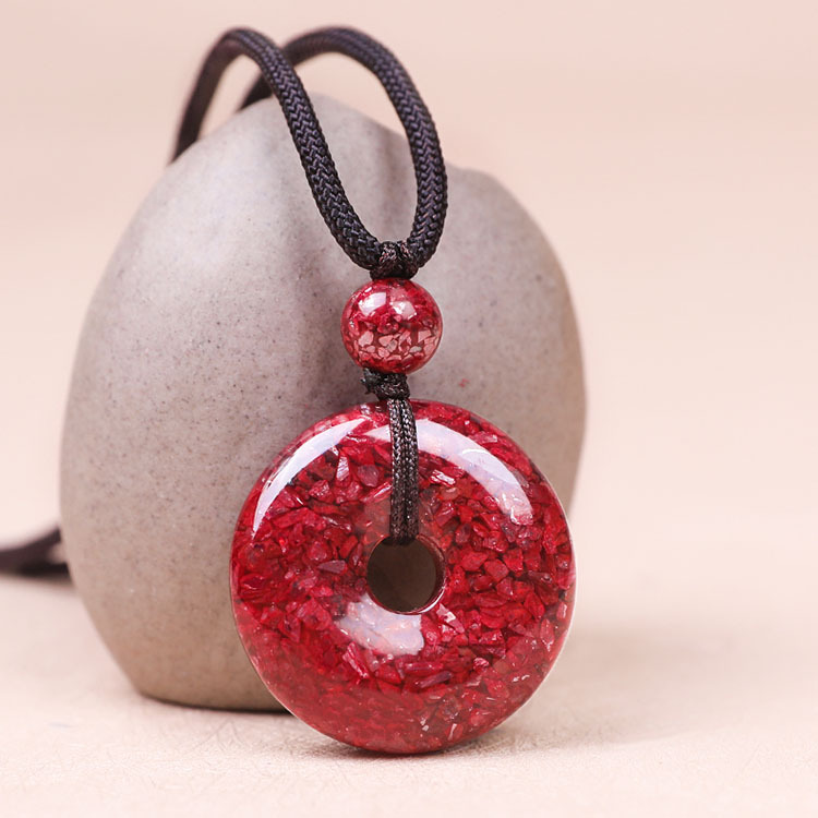 Title 1, Simple Cinnabar Charm Rough Stone Button Necklace