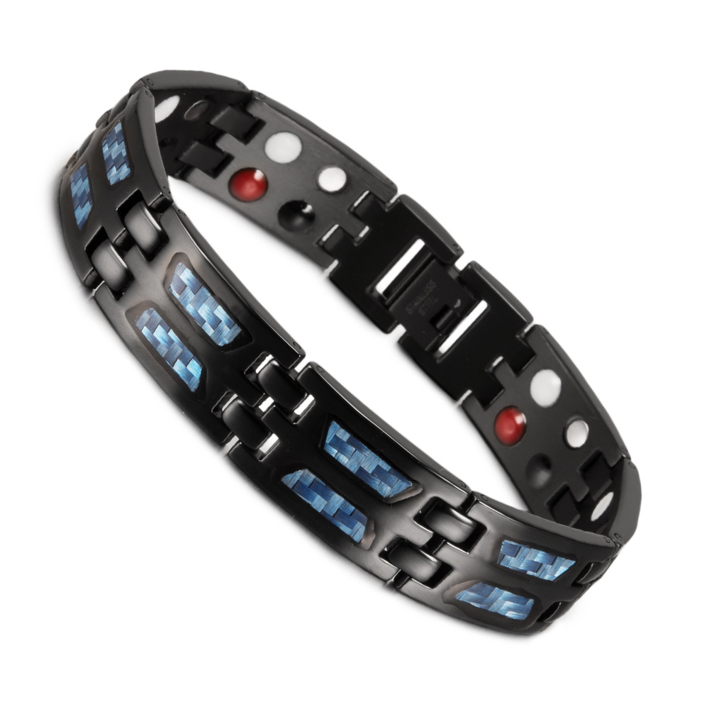 Black Blue Men's Titanium Steel Blood Circulation Bracelet
