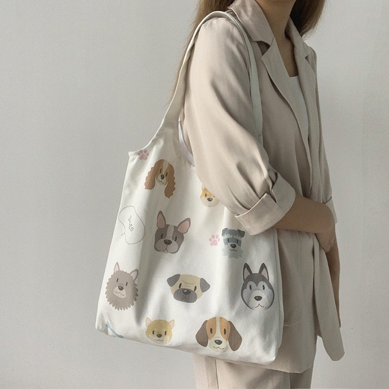 Dog illustration white bag