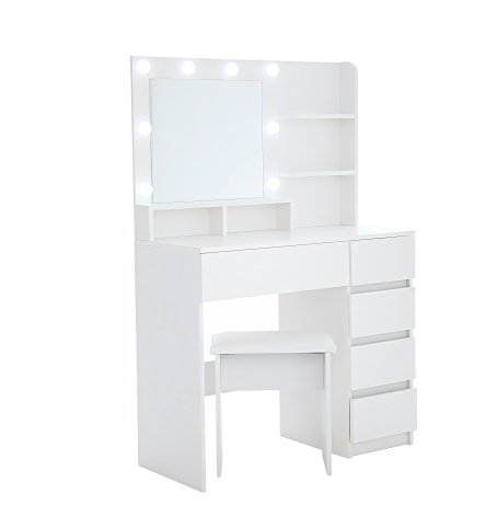 Vanity, Makeup Vanity Desk Set With Mirror & Light, Dressing Table Storage Lots With Power Strip, 3 Lighting Modes With Adjustable Brightness, 37 Inches White With Stool — foto 2
