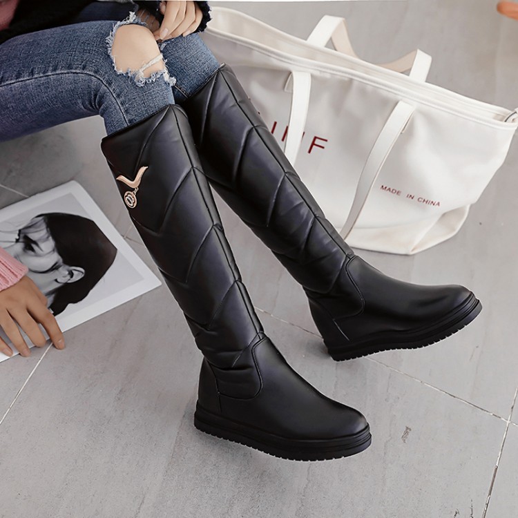 Title 12, Solid Color Mid-heel Korean Thick Warm High-top...