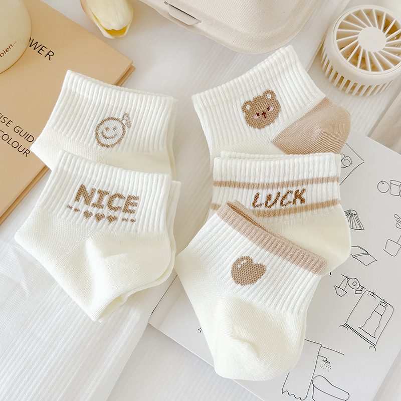 Breathable Mesh Low-Cut Cute Bear Socks for Women, Thin