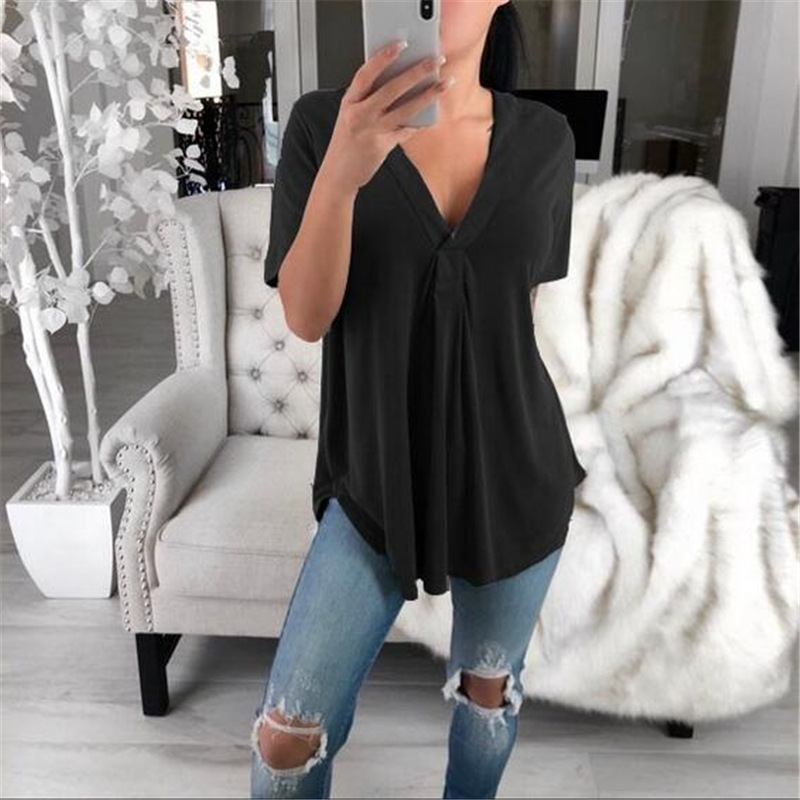 V-neck Short-sleeved Shirt Loose Plus Size Top