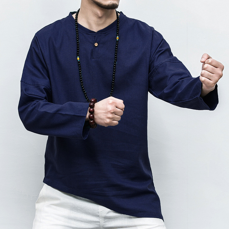 Chinese Style Men's Linen Three-quarter Sleeve T-shirt