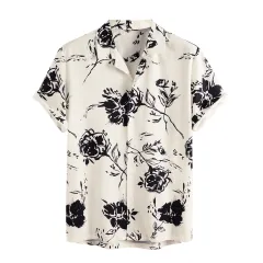 Short Sleeve Men's Rose Print Fashion Casual Men's Shirt - White - View 1