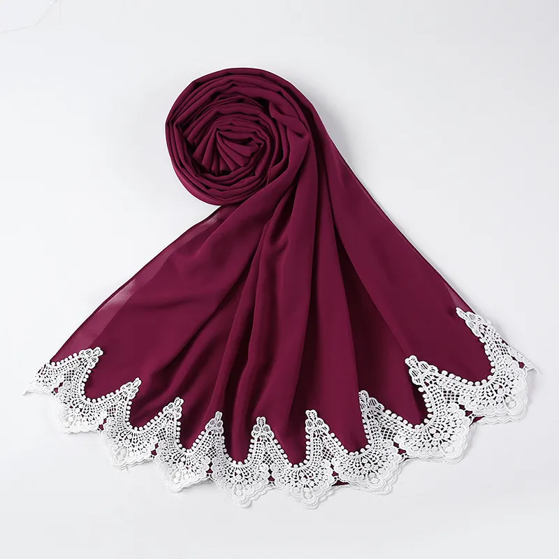 New Pearl Chiffon Scarf Malaysia Fashion Stitching Lace Scarf - 21Style