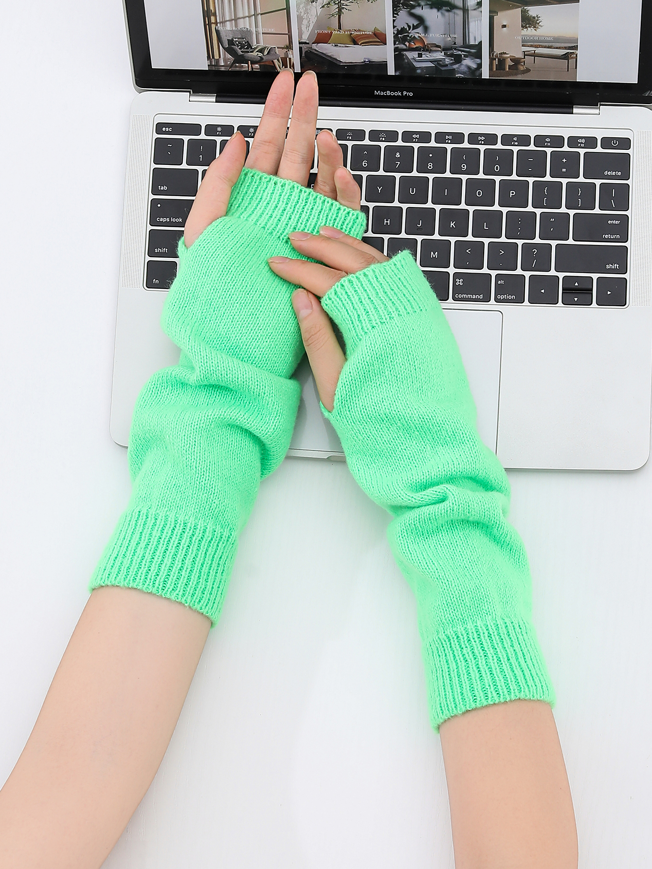 Winter Fashion Candy Color Neon Solid Long Knit Fingerless Thermal Gloves Arm Warmer For Girls Women — image 1