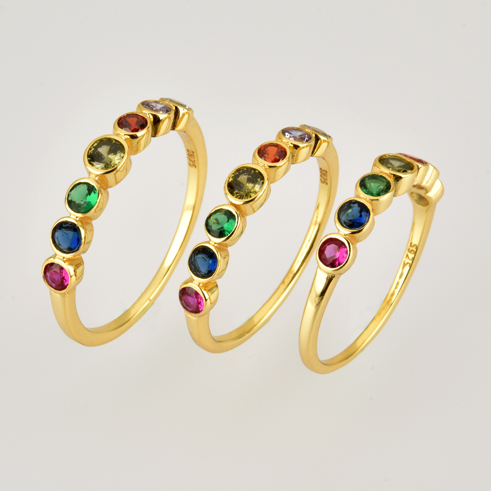 New S925 Sterling Silver Rainbow Zircon Ring For Women