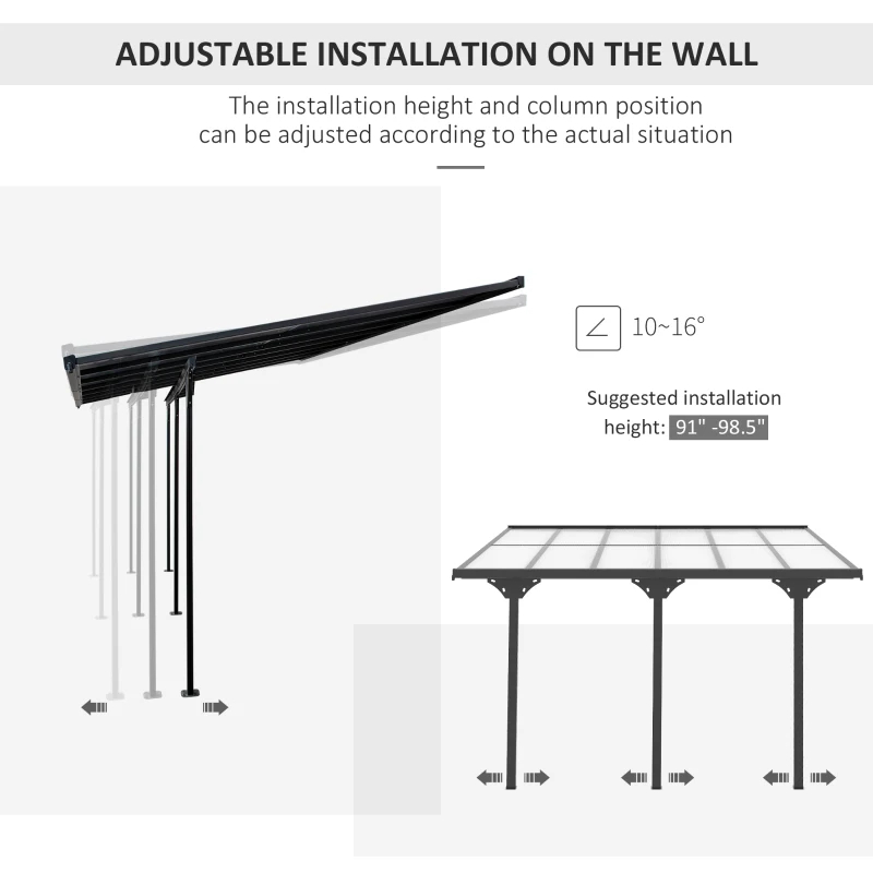 12' X 10' Outdoor Polycarbonate Pergola, Transparent UV Blocking Awning, Hardtop Deck Gazebo, Aluminum, Gray