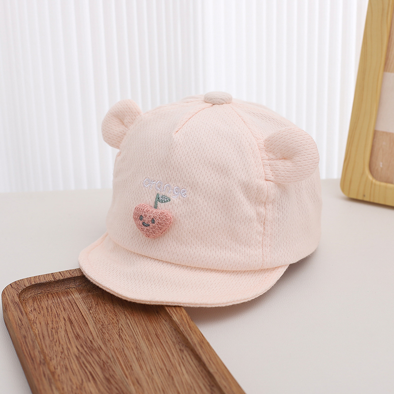 Spring And Summer Mesh Breathable Baby Soft Brimmed Bow Cap Embroidered Letters Cute Cherry Ears Baby Casual Sun Hat 6