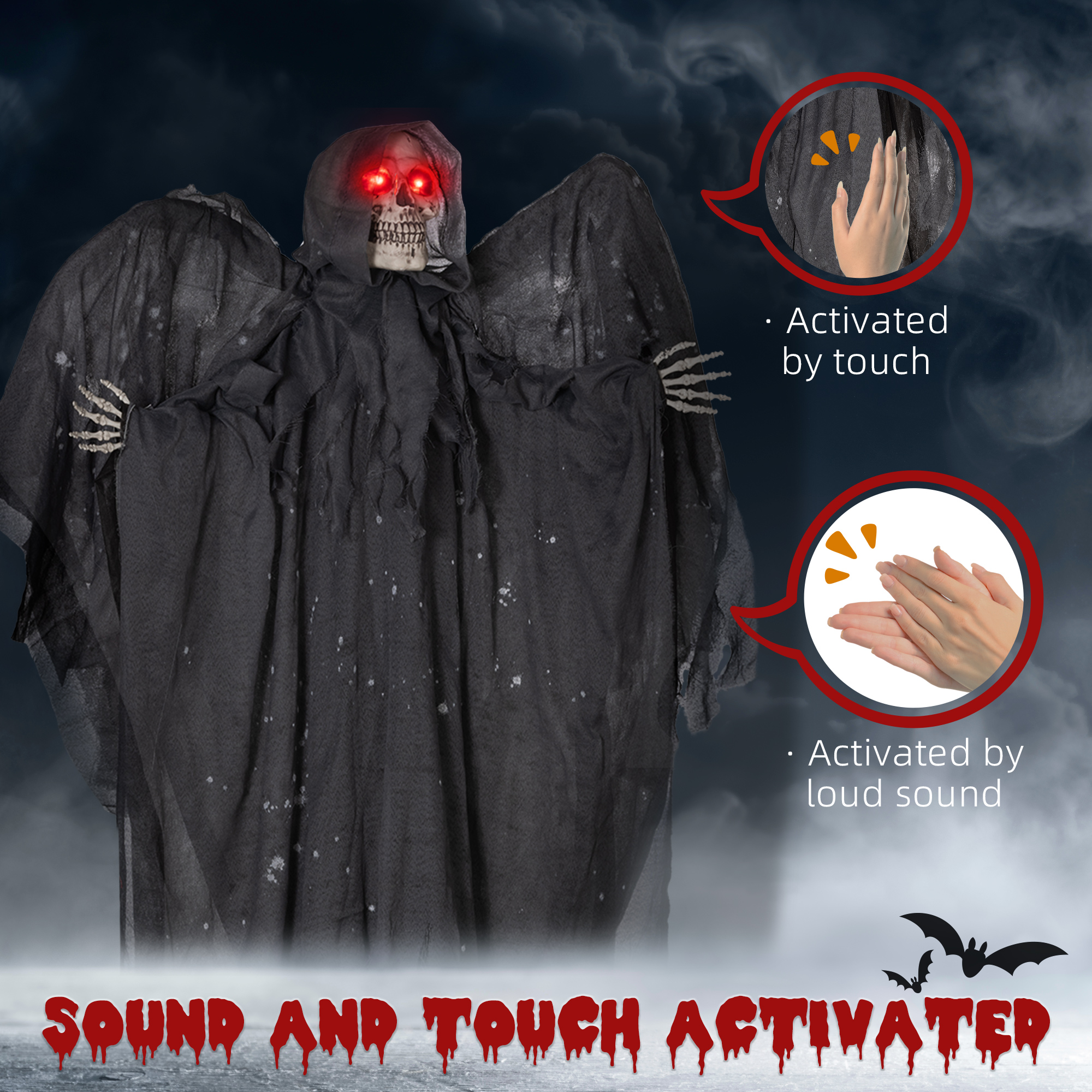 6.3 Grim Reaper Halloween Mechanical Doll, With Glowing Eyes