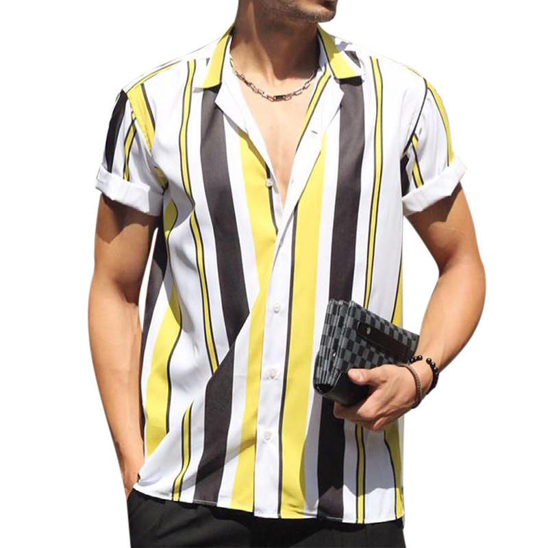 Title 2, Mens single breasted casual short sleeve strip...