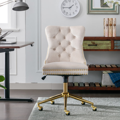Velvet Fabric Tufted Button Home Office Chair, Adjustable Office Chair Swivel Of