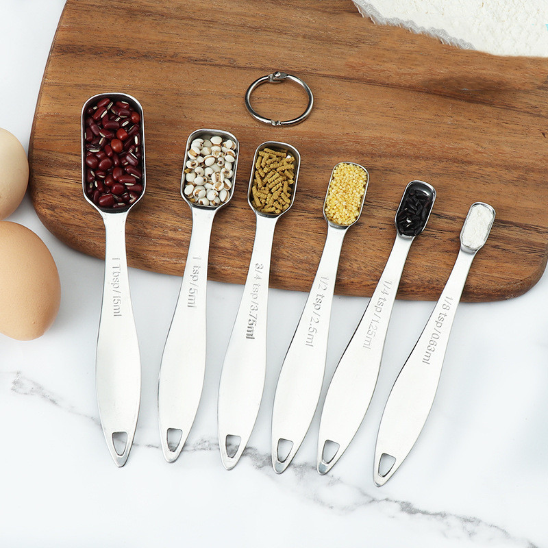 Square Measuring Spoon 6-piece Set With Scale Baking Measuring Spoon Set Stainless Steel Cooking Spoon