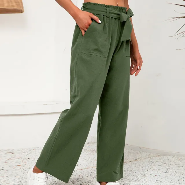 Fashion Casual Loose Tie Wide Leg Pants Women Army Green - Shop at LoveMi