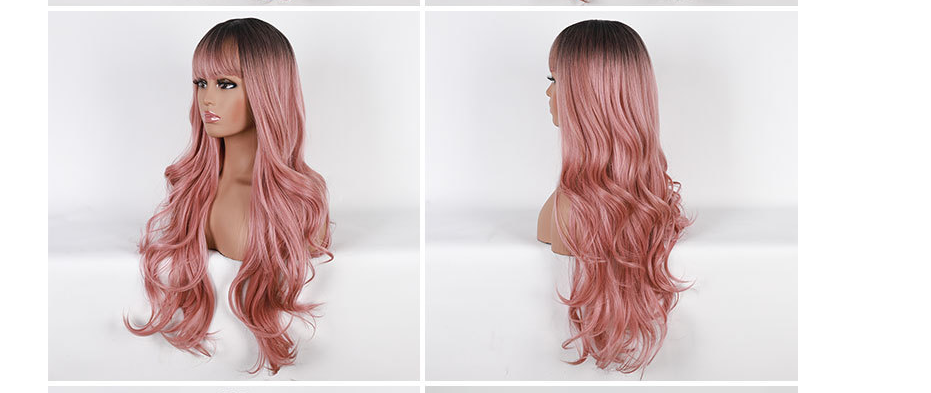 European And American Long Curly Hair Wig Cover Natural Neat Bangs — foto 3