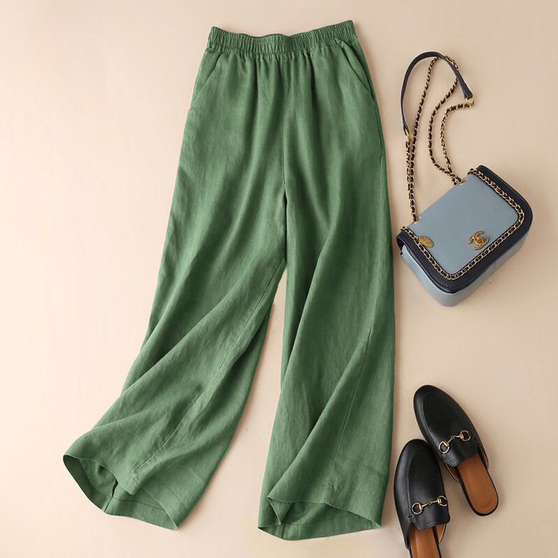 Title 5, Asian Cotton Wide Leg Pants Solid Color Women